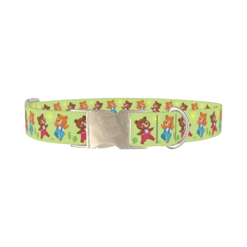 Dancing Teddy Bear Dog Collar - metal silver