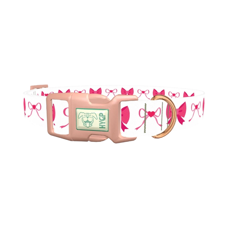 Pink Heart Bow Dog Collar - plastic rose gold