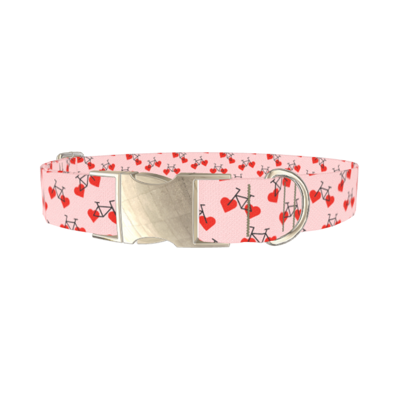 Valentine Heart Bike Dog Collar - metal silver