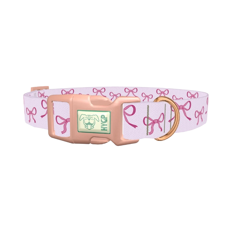 Pink Bow Design Dog Collar - plastic rose gold