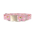 Pink Sushi Pattern Dog Collar - metal silver