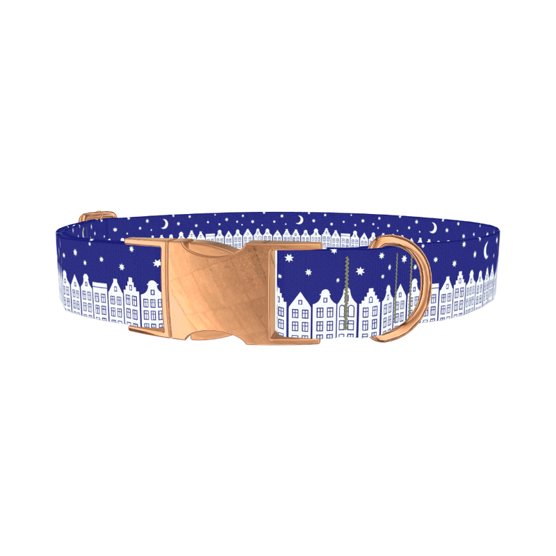 Christmas Night Town Dog Collar - metal rose gold