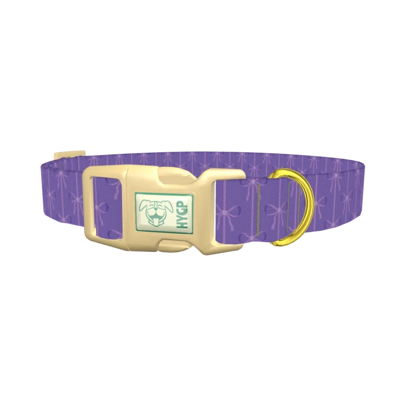 Purple Bow Pattern Dog Collar - plastic gold