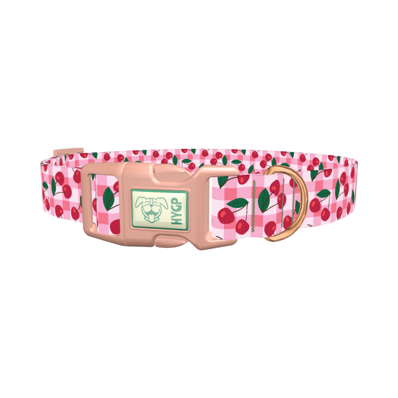 Cherry Picnic Dog Collar - plastic rose gold