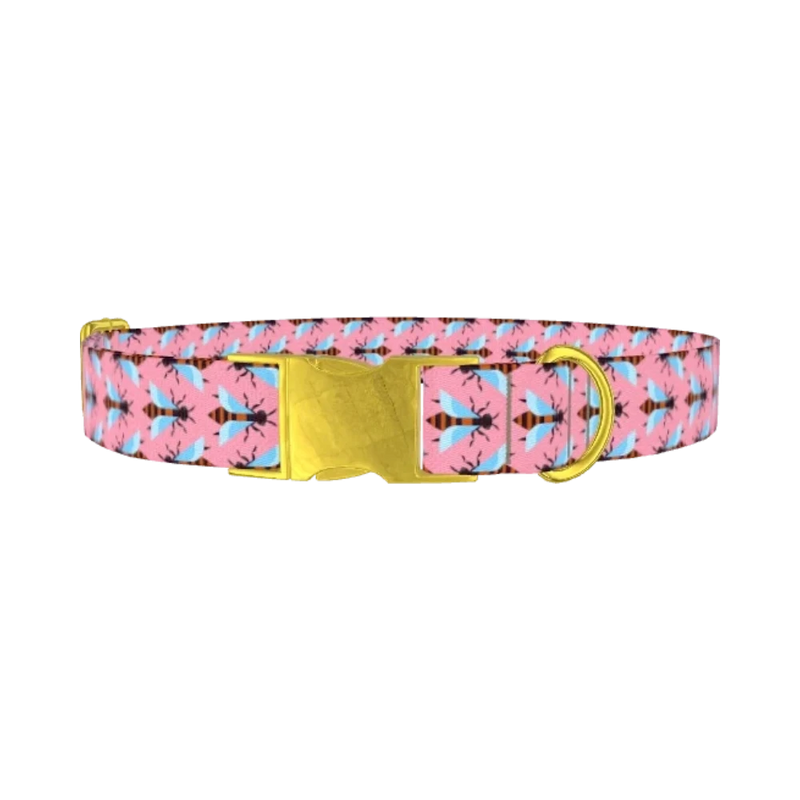 Bee Pattern Dog Collar - metal gold