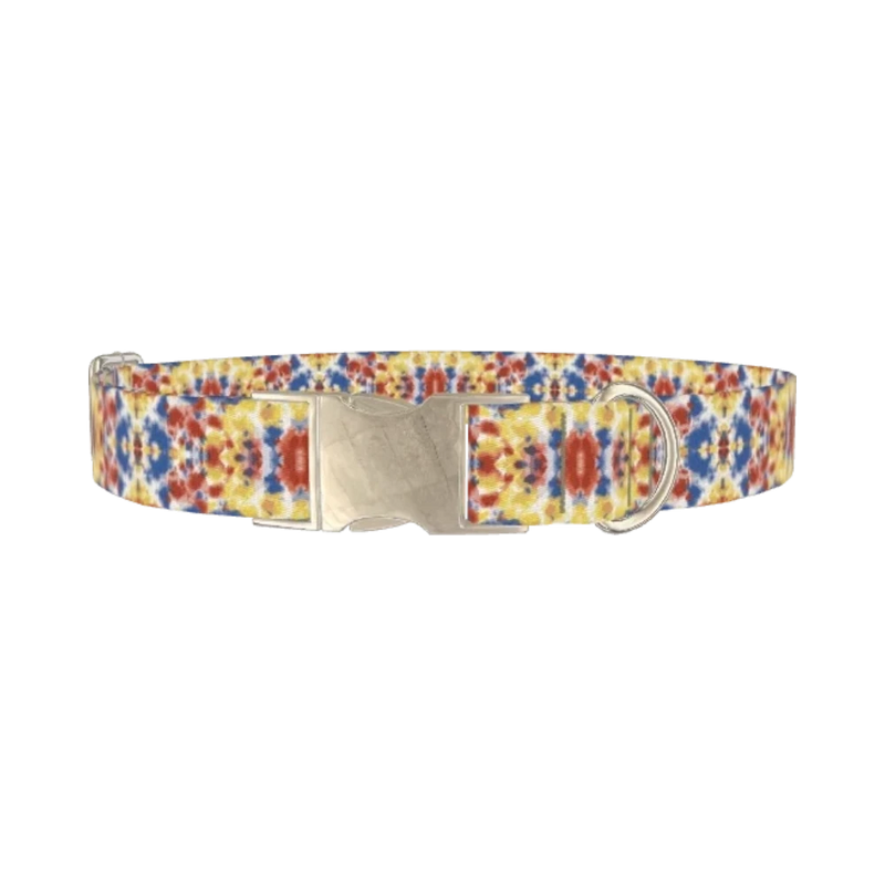 Multicolor Tie Dye Dog Collar - metal silver