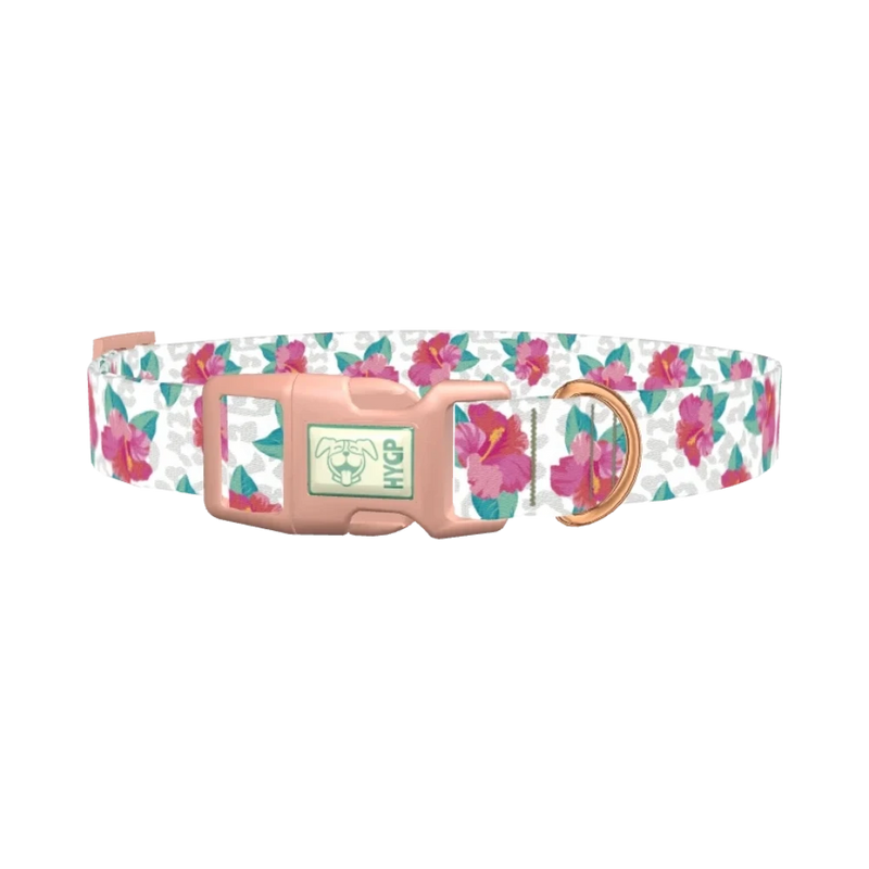 Leopard Floral Dog Collar - plastic rose gold