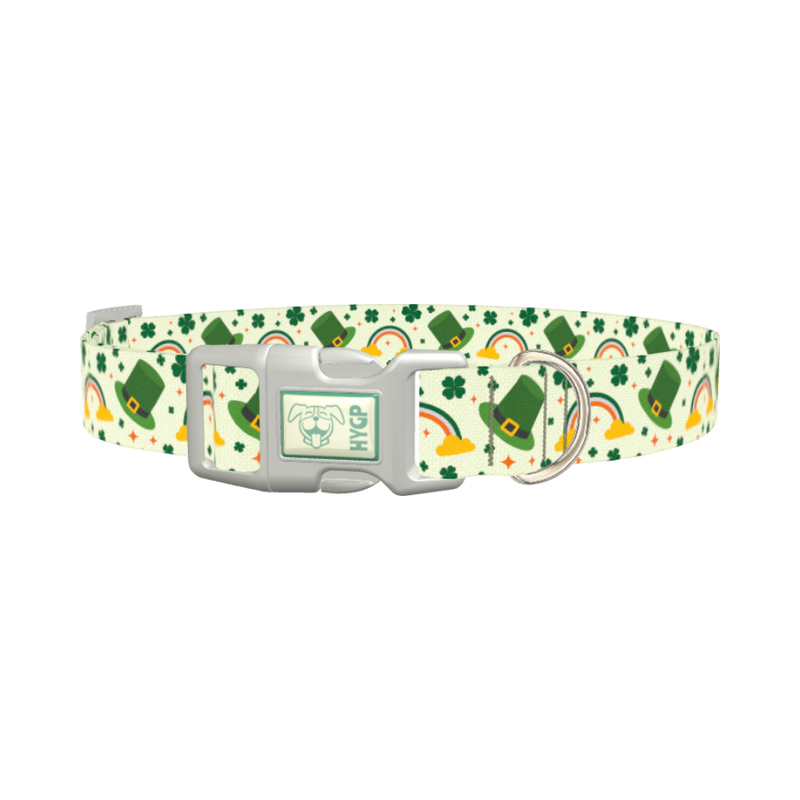 Leprechaun Hat Rainbow Dog Collar - plastic silver