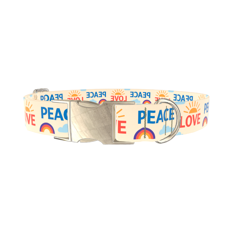 Peace Love Rainbow Dog Collar - metal gold