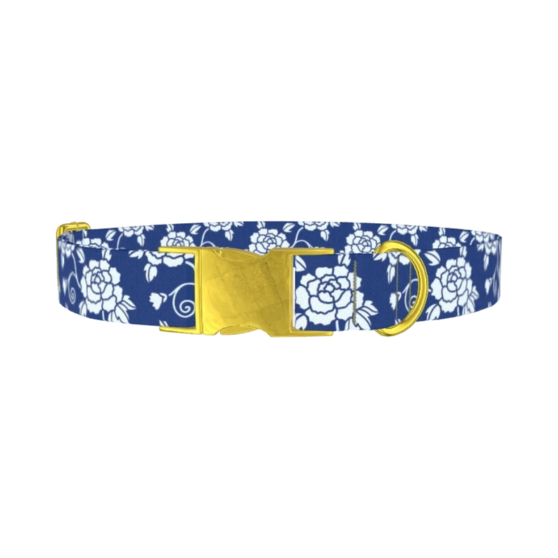 Floral Pattern Dog Collar - metal gold