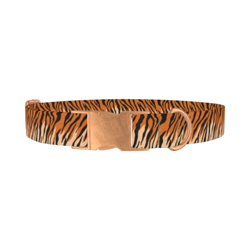 Tiger Stripe Dog Collar - metal rose gold