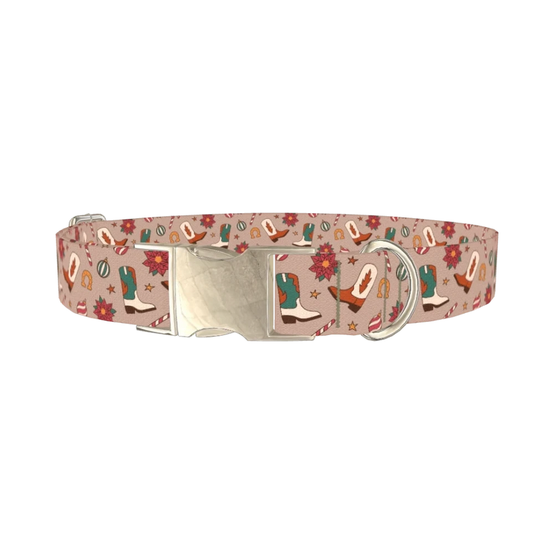 Christmas Poinsettia Dog Collar - metal silver