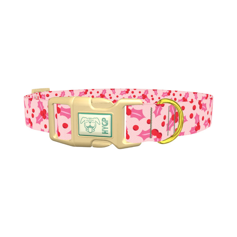 Pink Holly Berry Dog Collar - plastic gold