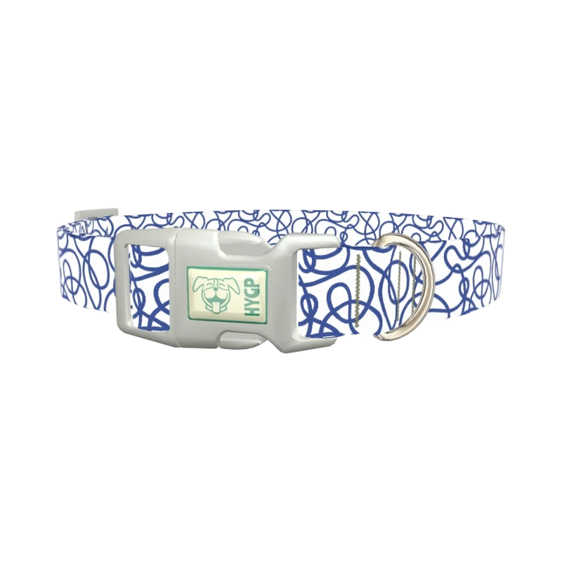 Geometric Blue Lines Dog Collar - plastic silver