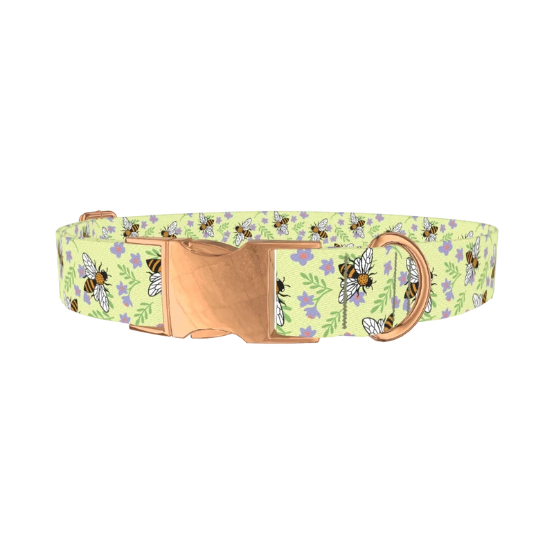 Floral Bee Dog Collar - metal rose gold