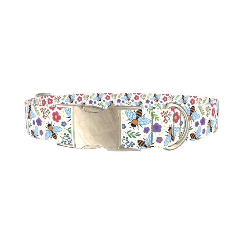 Colorful Bee Garden Dog Collar - metal silver