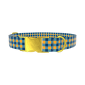 Yellow Blue Checkered Dog Collar - metal rose gold