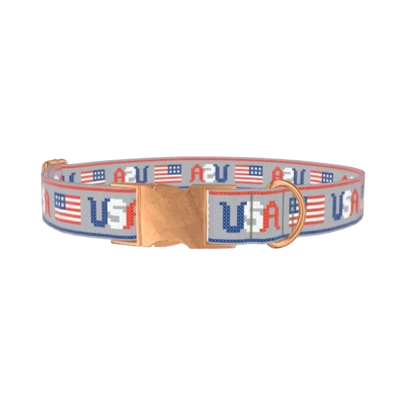 Patriotic USA Flag Dog Collar - metal rose gold