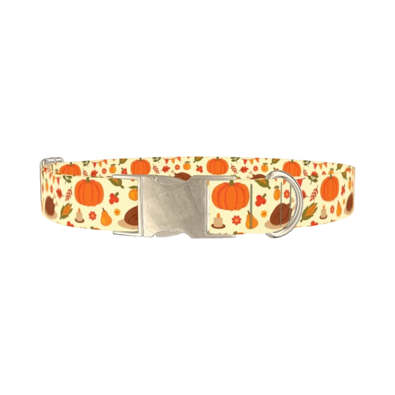 Thanksgiving Feast Dog Collar - metal silver