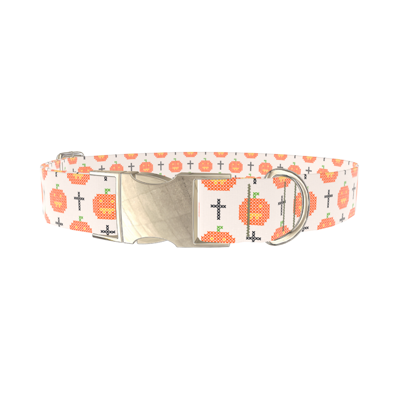 Halloween Cross-Stitch Dog Collar - metal gold