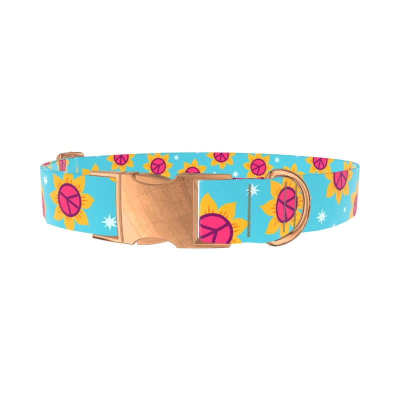Peace Sunflower Dog Collar - metal silver
