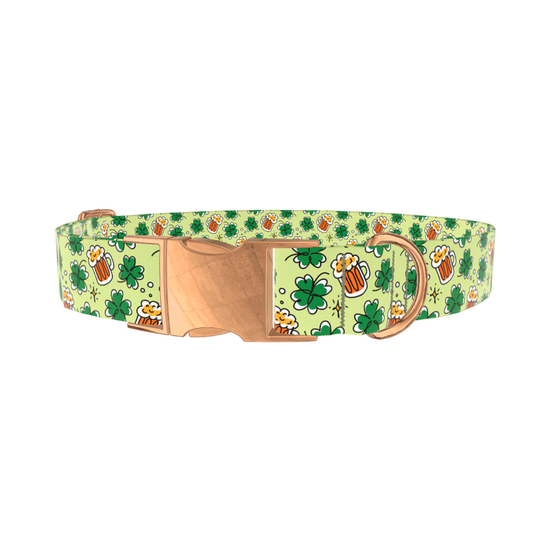 St. Patrick's Day Beer Clover Dog Collar - metal silver