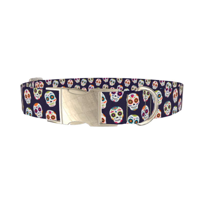 Sugar Skull Dog Collar - metal silver