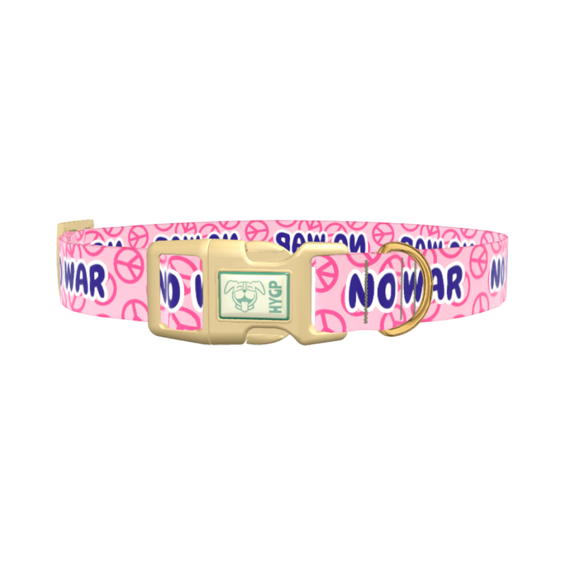 Peace Symbol Pink Dog Collar - plastic silver