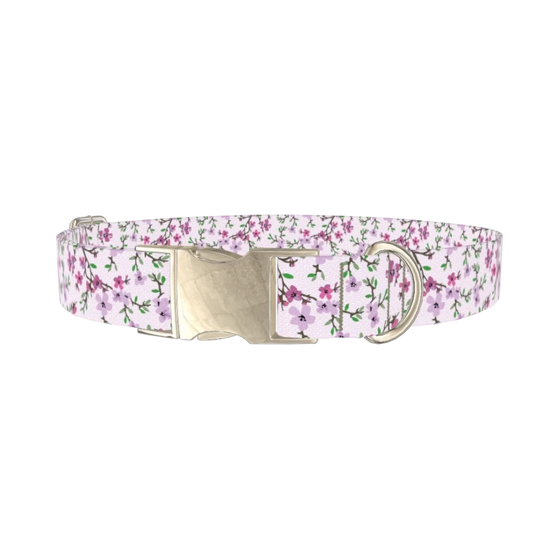 Cherry Blossom Dog Collar - metal silver