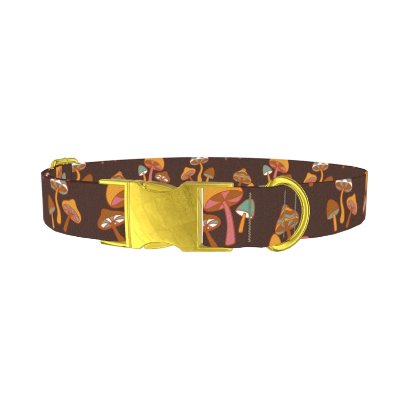 Brown Geometric Mushroom Dog Collar - metal gold