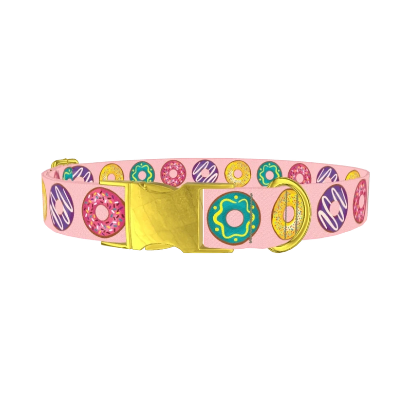 Colorful Donut Pattern Dog Collar - metal gold