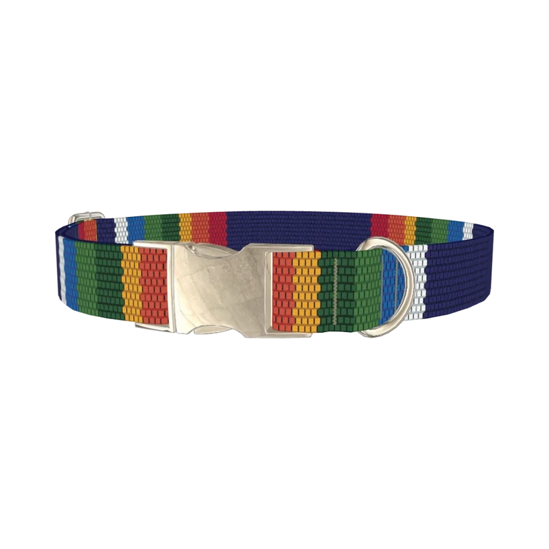 Woven Rainbow Stripe Dog Collar - metal silver