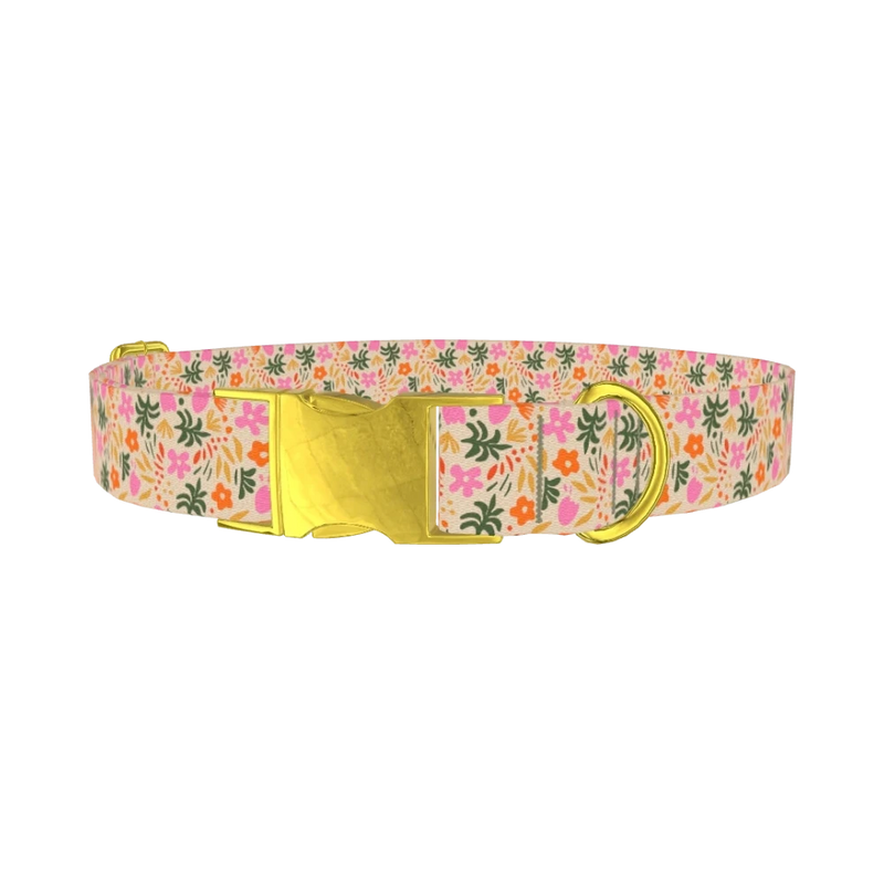 Tropical Floral Dog Collar - metal gold