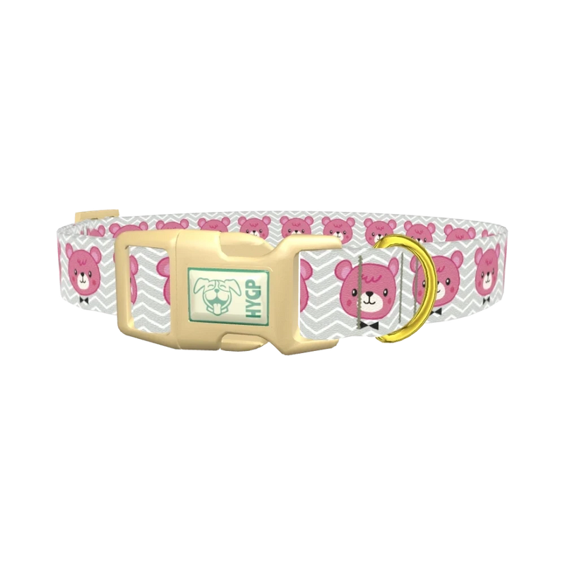 Pink Teddy Bear Dog Collar - plastic gold