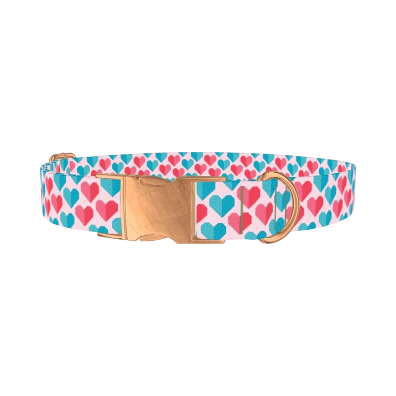 Geometric Colorful Heart Dog Collar - metal rose gold