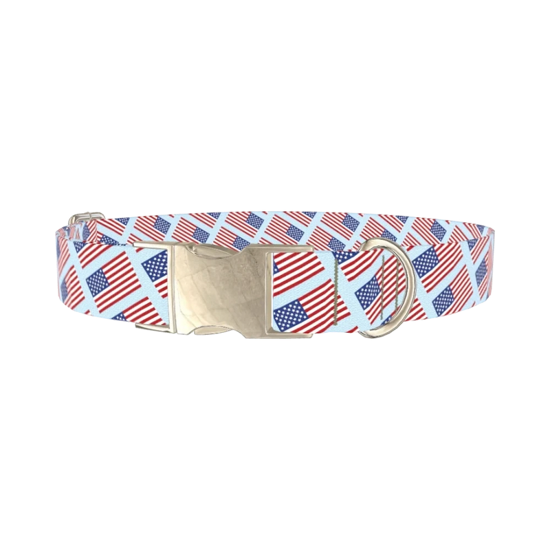 Stars and Stripes Dog Collar - metal silver