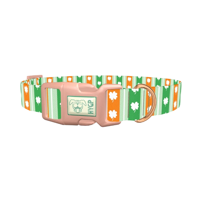 St. Patrick's Shamrock Stripe Dog Collar - plastic rose gold
