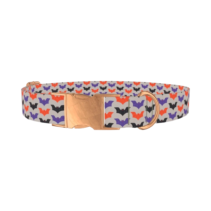 Colorful Bat Pattern Dog Collar - metal rose gold