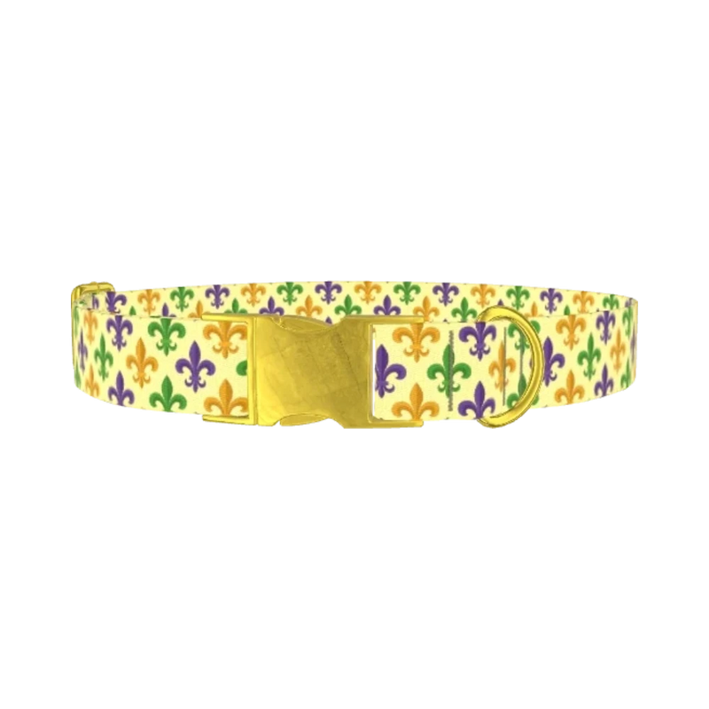 Mardi Gras Fleur-de-lis Dog Collar - metal gold