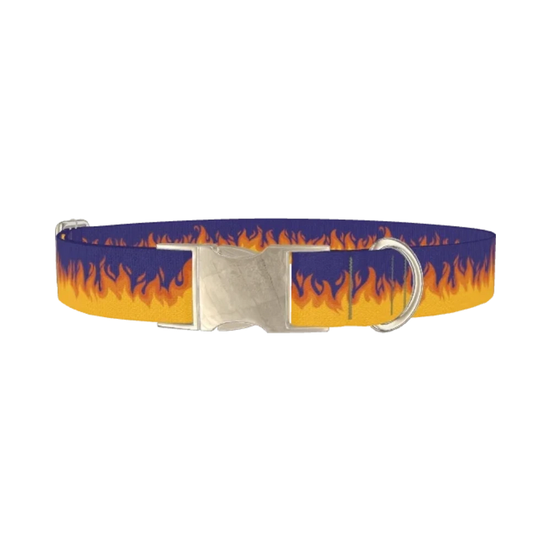 Flame Pattern Dog Collar - metal silver