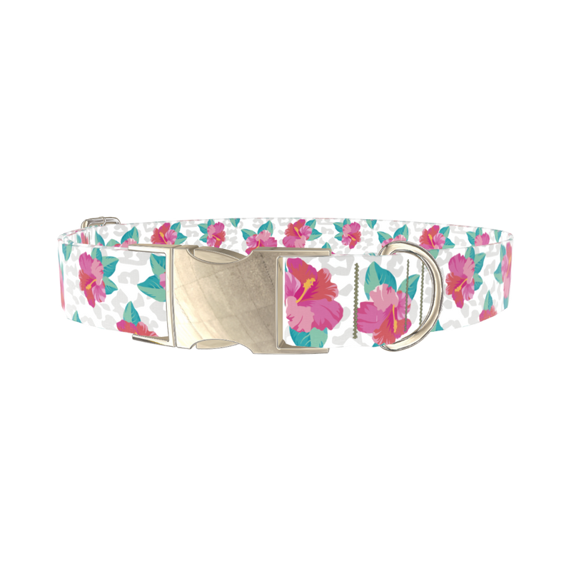 Leopard Floral Dog Collar - metal gold