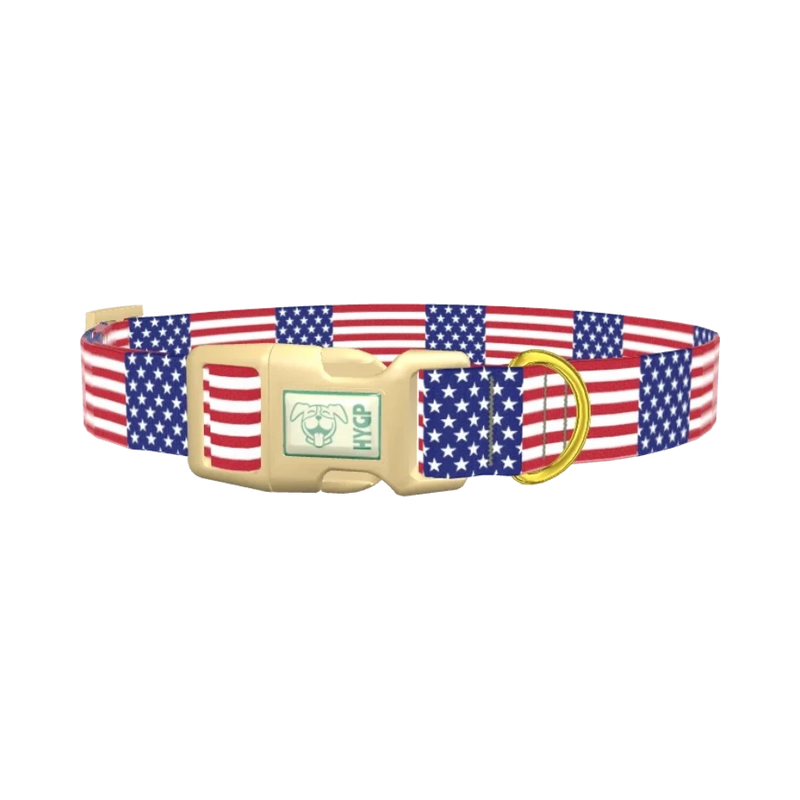 Patriotic American Flag Dog Collar - plastic gold