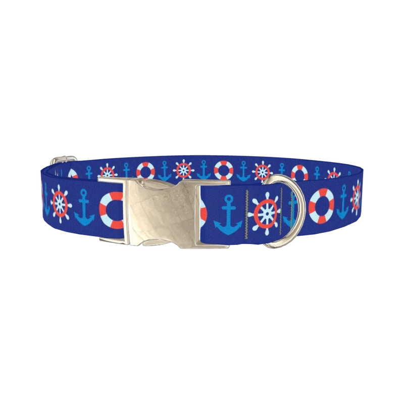 Nautical Lifebuoy Dog Collar - metal silver