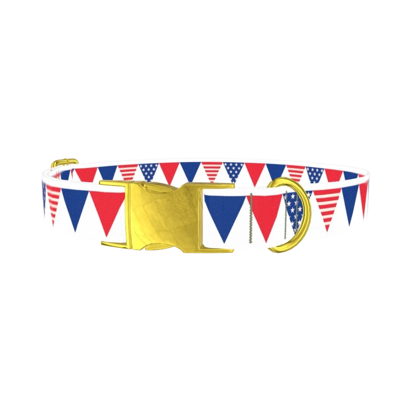 Patriotic Stars and Stripes Dog Collar - metal gold