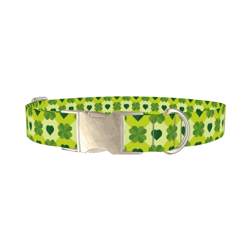 Clover Heart Dog Collar - metal silver