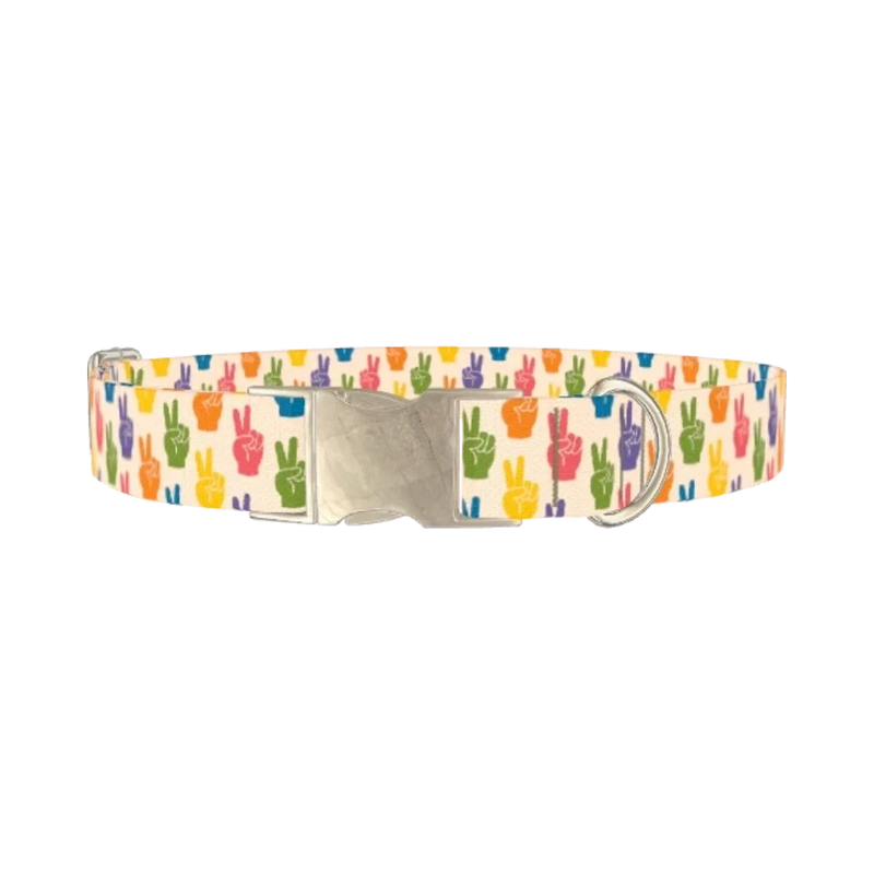 Peace Sign Pattern Dog Collar - metal silver