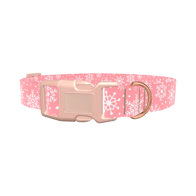 Pink Snowflake Pattern Dog Collar - plastic silver
