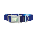 Blue Geometric Stripe Dog Collar - plastic silver