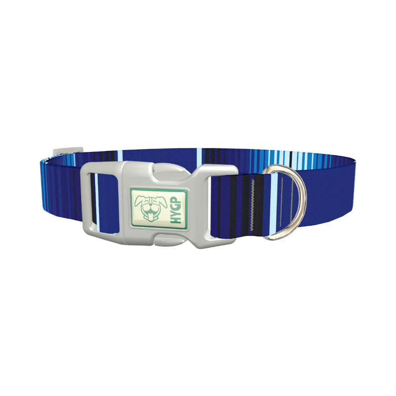 Blue Geometric Stripe Dog Collar - plastic silver