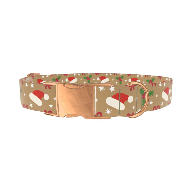 Santa Hat and Holly Dog Collar - metal rose gold